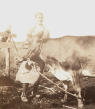 Woman With Cow Antique Farm Photograph Vintage Old Photo Snapshot - £13.31 GBP