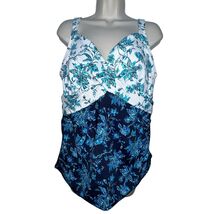 Women&#39;s Lands End Surplice Underwire Tankini Swim Top - Navy &amp; White Flo... - $28.51
