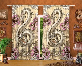 Chinese Painting Music Dragon Curtains, Treble Clef, Asian Decor, Window Drapes, - £130.79 GBP