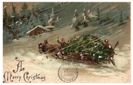 A Merry Christmas Sleigh Scene in Snow with Elves 1906 Postcard Columbus OH - £11.70 GBP