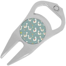 Cute Llama Pattern on Blue Golf Ball Marker Divot Repair Tool Bottle Opener - £9.40 GBP