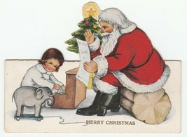 Vintage Christmas Card Santa Claus Child Toy Piano Elephant 1925 Die Cut - $8.90