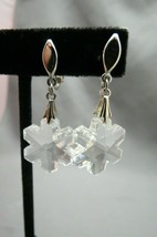 VTG Crown Trifari Snowflake Earrings Crystal Silver Rhodium Christmas Cl... - $29.99