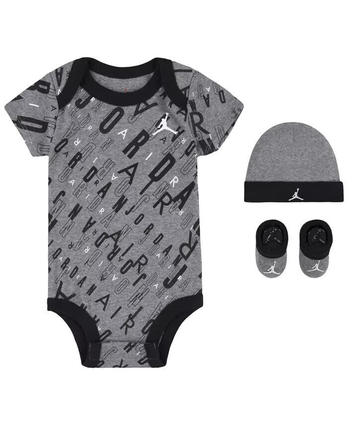 JORDAN Baby Boys Logo Printed Bodysuit, Hat and Booties , 3 Piece  0-6 Months - $28.04