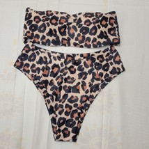 Womens 2 pc Leopard Print Padded Strapless Halter Top Bikini sz M NWOT - £15.45 GBP