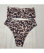 Womens 2 pc Leopard Print Padded Strapless Halter Top Bikini sz M NWOT - $19.34