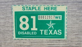1981 TEXAS LICENSE PLATE STICKER&quot;DISABLED&quot; - £3.74 GBP