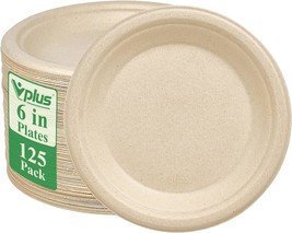 Vplus 125 Pack 6 Inch Paper Plates 100% Compostable Plates Heavy-Duty, N... - £35.49 GBP