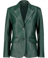Women&#39;s Green Genuine Stylish Lambskin Leather Handmade Classic Blazer - $184.64 CAD+