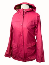 Lands End Ladies zip snap front long sleeve pockets hooded pink raincoat... - $27.92
