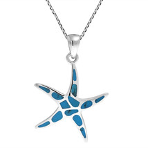 Mystical Sea Life Starfish Inlay Blue Turquoise Sterling Silver Necklace - £18.65 GBP