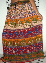 Gypsy Hippie Ethnic Traditional Camel Cotton Hand Block Print Boho Long Skirt - £22.06 GBP