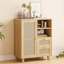 Rattan Buffet Cabinet Sideboard: Drawers, Adjustable Shelf Storage - $171.99