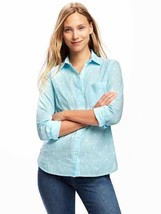 New Old Navy Women Blue Sea Foam Polka Dot Long Sleeve Button Cotton Shirt S - £15.65 GBP
