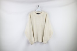 Vtg 70s Streetwear Mens Large Blank Ribbed Knit Crewneck Sweater Off Whi... - £44.64 GBP