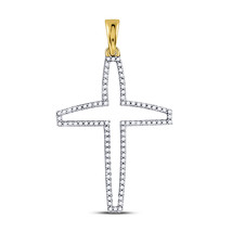 10kt Yellow Gold Mens Round Diamond Cross Outline Charm Pendant 1/4 Cttw - £302.97 GBP