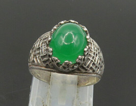 925 Sterling Silver - Vintage Green Carnelian Detailed Band Ring Sz 5 - ... - $33.78