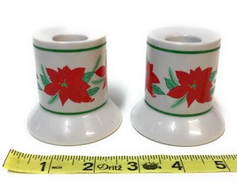 Amscan Poinsettia Candlestick Holder Set Ceramic Taper Candle Holders Christmas - £15.56 GBP