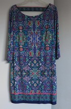 Laundry by Shelli Segal Shift Dress L Sheath 3/4 Sleeve 12 14 Blue RN 37... - $49.99