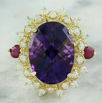 4.74CT Oval Cut Amethyst 14K Yellow Gold Finish Engagement Wedding Halo Ring - £91.09 GBP