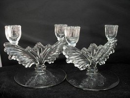 Stunning Candle Holder PAIR Butterfly Fan Clear Elegant Glass No Etch  - £20.50 GBP
