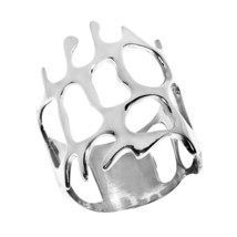 Sleek Coral Reef Design Sterling Silver Wide Ring-8 - £19.10 GBP