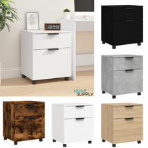 Modern Wooden Rolling Office File Filing Storage Cabinet With 2 Drawers Wheels - £43.50 GBP+