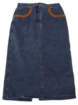 VTG I.B.Diffusion Long Denim Jean Midi Skirt Suede Accent Western Wear Size 12 L - £27.51 GBP