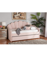 Laure Light Pink Velvet Fabric Upholstered Full Size Daybed w/Trundle - €784,65 EUR