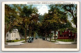 Ogdensburg NY Washington Street Showing Glimpse of Library Postcard X22 - £3.75 GBP