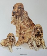 Vintage ~Cocker Spaniels Family~ Lithograph Dog Animals 23x17 Signed - $54.18 CAD