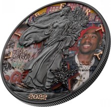 1 Oz Silver Coin 2022 $1 Liberty Music Superstar Tupac Shakur Rapper Drusy - £123.18 GBP