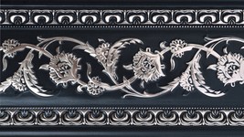 AFD Home 12019637 94 in. Silver Floral on Black Chair Rail, Black &amp; Silver - £194.11 GBP