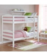 White Finish Wooden Twin Over Twin Bunk Beds Kids Convertible Bedroom Fu... - $408.99