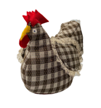 Handmade Plush Plaid Lace Chicken Rooster Kitchen Decor Farmhouse 13&quot; x ... - £17.57 GBP
