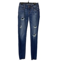 American Eagle Jeggings Womens Size 00 Blue Stretch Denim Low Rise Distressed - £11.51 GBP