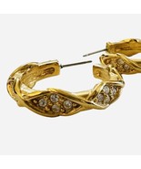 Vintage Elizabeth Taylor f Avon Sparkle Kiss Hoop Earrings Gold Tone Rhi... - £26.10 GBP