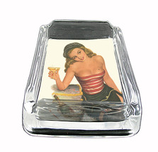 Varga Girl New Years Eve Rs1 Glass Square Ashtray 4&quot; x 3&quot; Smoking Cigarette Bar - £36.98 GBP