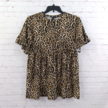 Forever 21 Tunic Top Womens Small Animal Print Ruffle Sleeve Babydoll Top Boho - £13.85 GBP