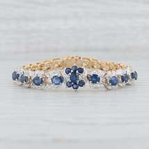 7.62Ct Oval Blue Sapphire &amp; Diamond Flower Wide Link Chain Bracelet 7inch - £143.59 GBP