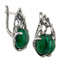 Aretes únicos de plata esterlina con piedra preciosa de malaquita natura... - $72.74