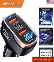 4-Port USB C Car Charger - Dual PD 60W Fast Charging for iPhone and Galaxy - $713.41 MXN