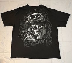 Liquid Blue &quot;Lady of the Dead” T Shirt XXL 2XL Black Graphic Skull Rose Tee - $18.37