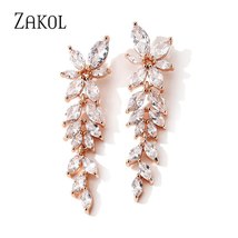 ZAKOL Brand Design Marquise Cut Cluster Flower Zirconia Long Dangle Earrings Shi - £16.96 GBP