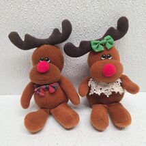 Vintage Russ Plush Christmas Holiday Girl &amp; Boy Red Nose Reindeer Ornaments - $20.77 CAD
