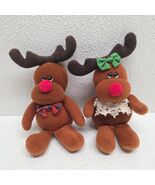 Vintage Russ Plush Christmas Holiday Girl &amp; Boy Red Nose Reindeer Ornaments - $20.77 CAD