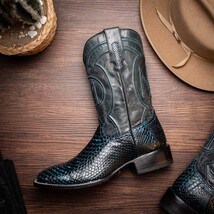 Marco Di Milano Genuine Snake Skin Cowboy Boot Missouri Black / Blue image 10