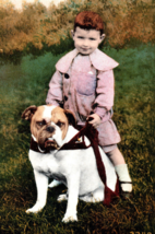 Cute Boy Riding Bulldog Vintage Postcard Antique - £9.28 GBP