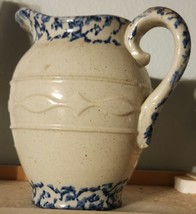 Blue and White Spongeware Hot Water Pitcher, Running Diamond &amp; Oval, - £116.37 GBP