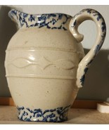 Blue and White Spongeware Hot Water Pitcher, Running Diamond &amp; Oval, - $202.64 CAD